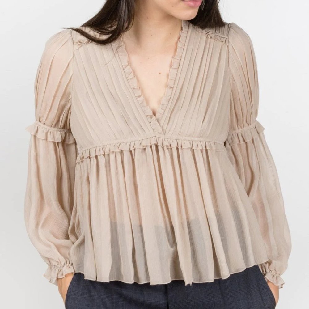 Ulla Johnson | Silva Silk Blouse | Cream Tan Oyster | Size 6